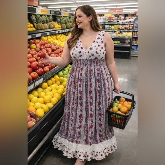 Torrid Floral Boho Maxi Dress Lace Trim Smocked Waist Cottagecore - Picture 10 of 10